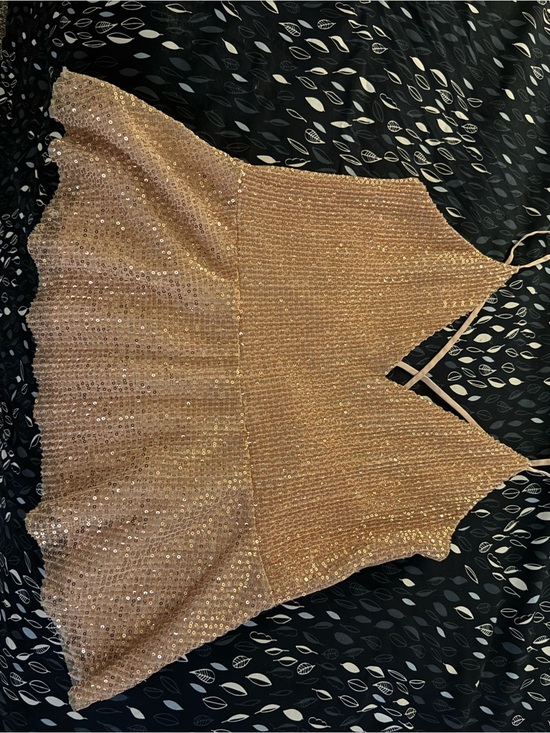 Express Tops - Express Gold Sequin V-Neck Peplum Camisole